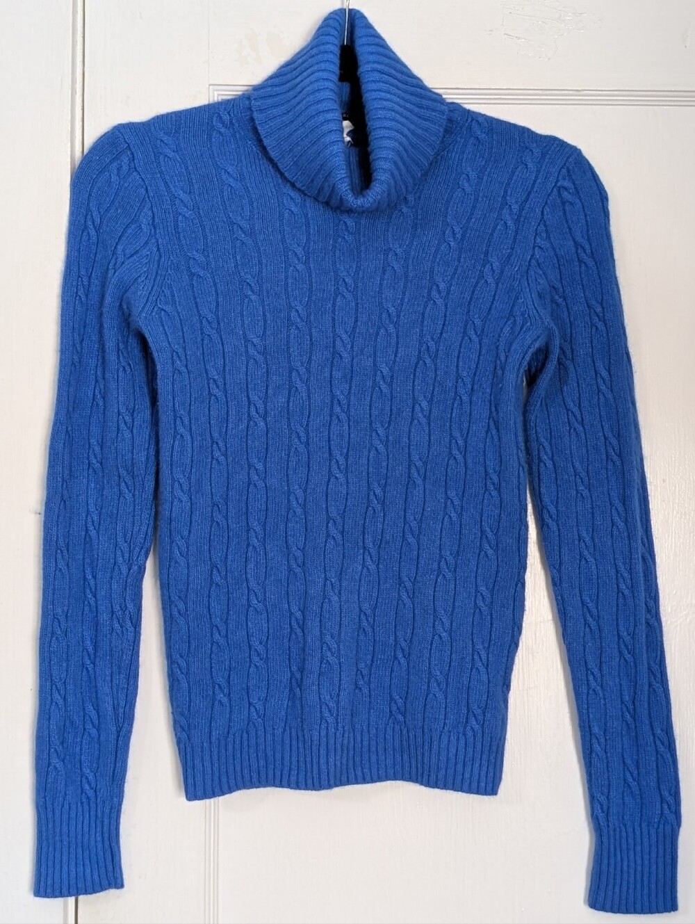 J.Crew Blue Cable Knit Turtleneck Sweater Merino Wool Angora Cashmere Women's S